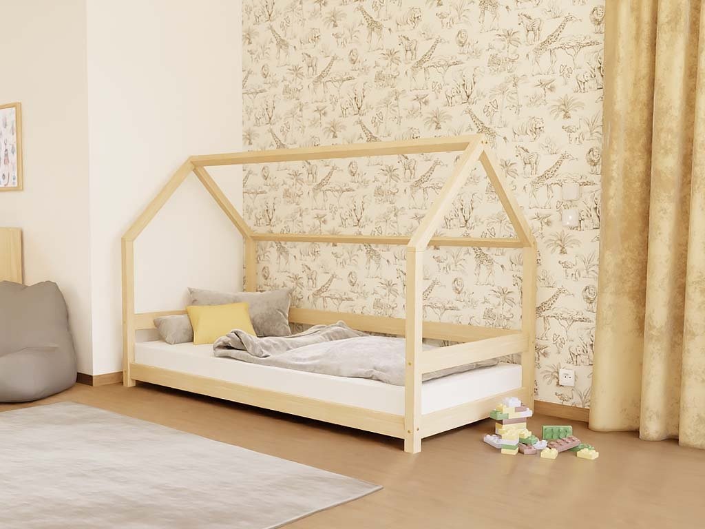 LUCKY House Bed with Side Roof and Front Safety Rail – 120–140 cm Wide