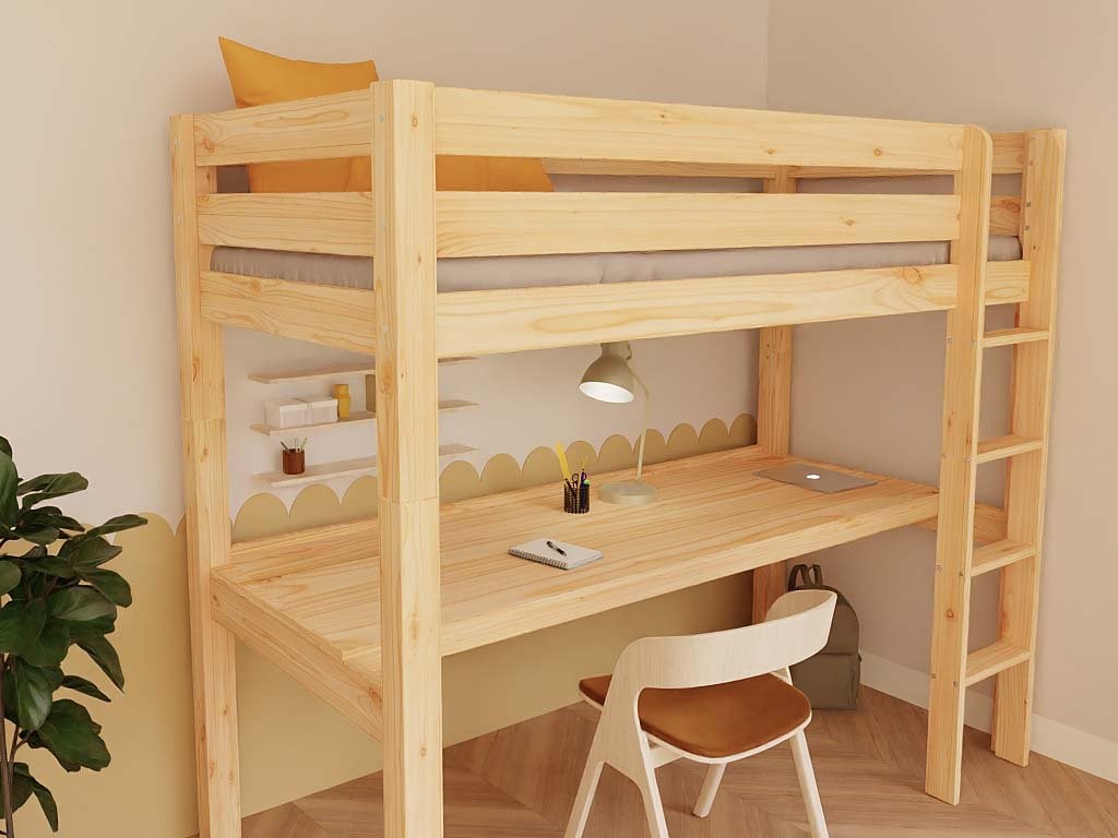 MAKALU Wooden Loft Bed with Desk – 90x200 cm